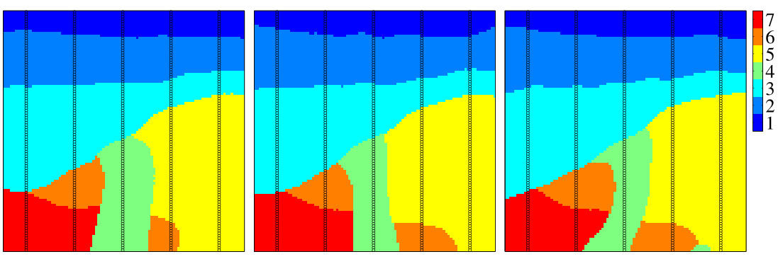 Figure 10: Three realizations generated using the local proportions.